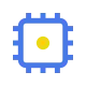 Blue micro-soldering icon with yellow dot in the middle