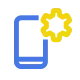 Blue phone icon with yellow gear in the top right corner