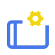 Blue tablet icon with yellow gear at the top